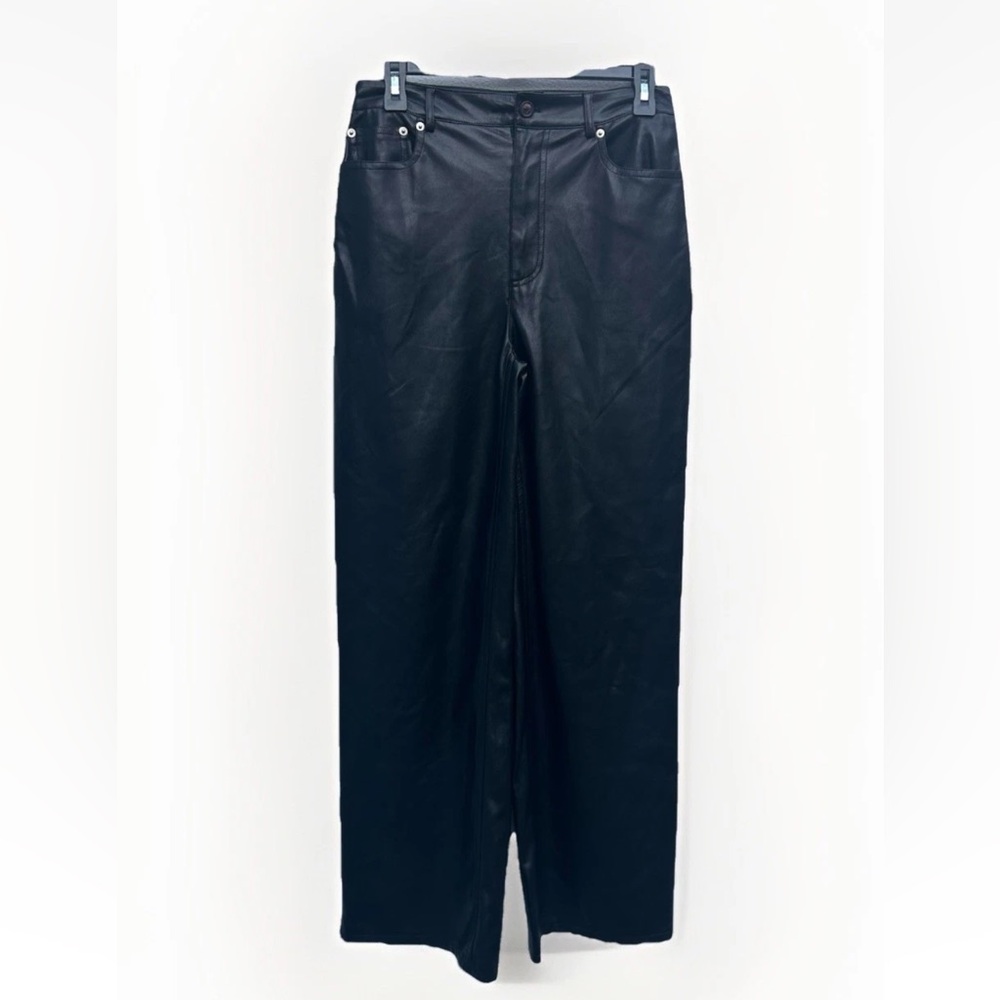 Urban outfitters Pants black faux leather Wide leg High Rise womens 28 Biker